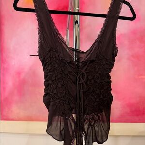 Zara size S Elegant Lace-Trimmed Brown Camisole